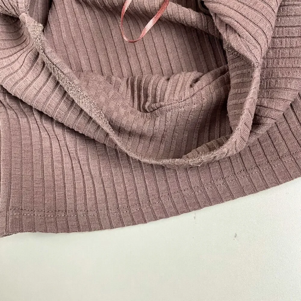 Zara Long Sleeve Brown Mauve Ribbed Long sleeve Crop Top Womens Sz S